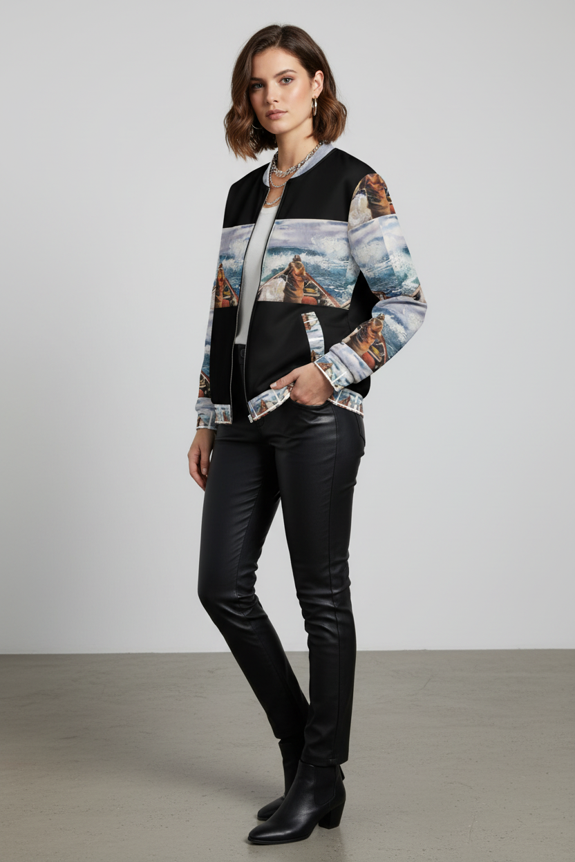 Modelo con bomber jacket diseño original