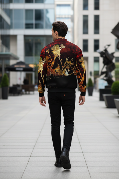 Modelo de espalda mostrando el diseño de la bomber jacket