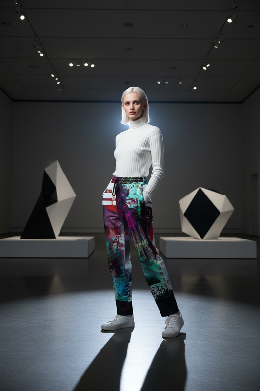 Modelo de rasgos claros en museo de arte