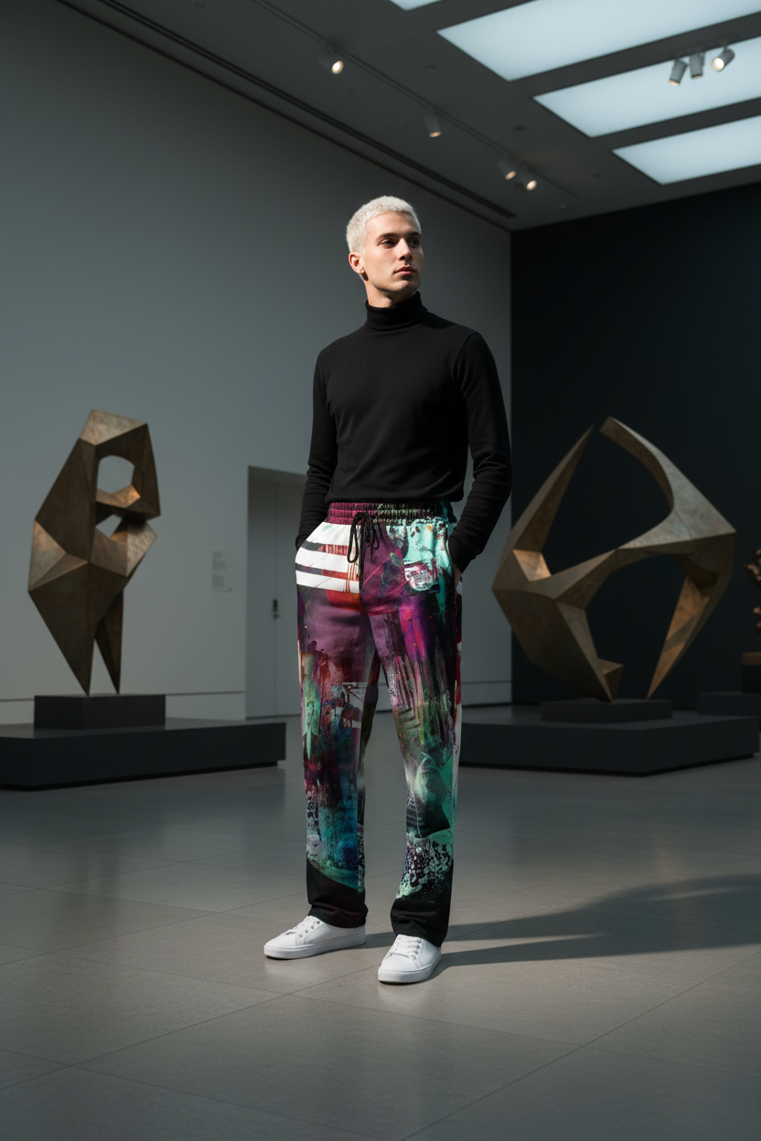 Modelo de rasgos claros en museo de arte