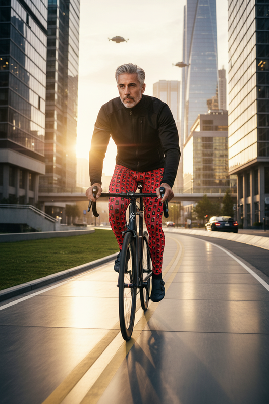 Modelo en bicicleta urbana futurista