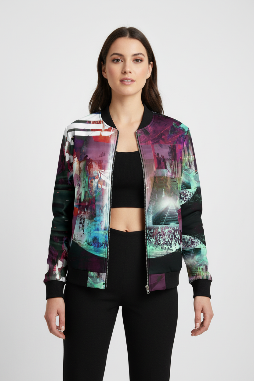 Modelo femenina con chaqueta artística