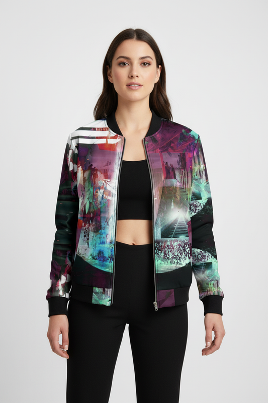 Modelo femenina con chaqueta artística