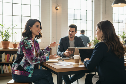 Modelo femenina en reunión de trabajo