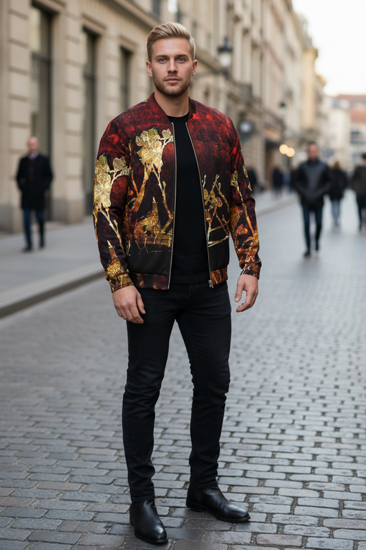 Modelo nórdico atractivo con bomber jacket