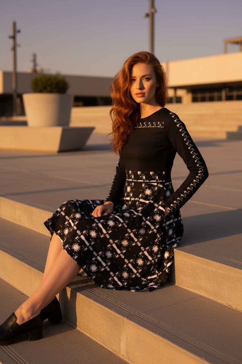 Modelo pelirroja en plaza