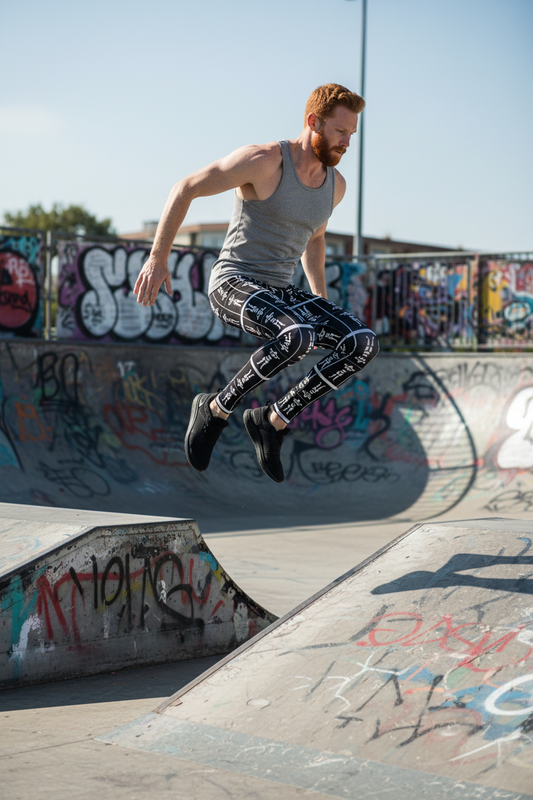 Modelo pelirrojo en skate park urbano