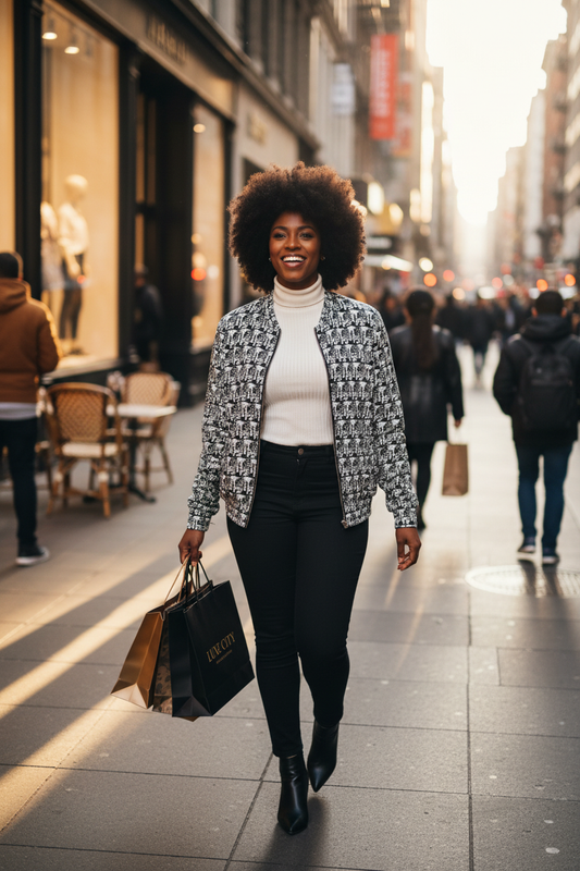 Mujer Black con afro de compras
