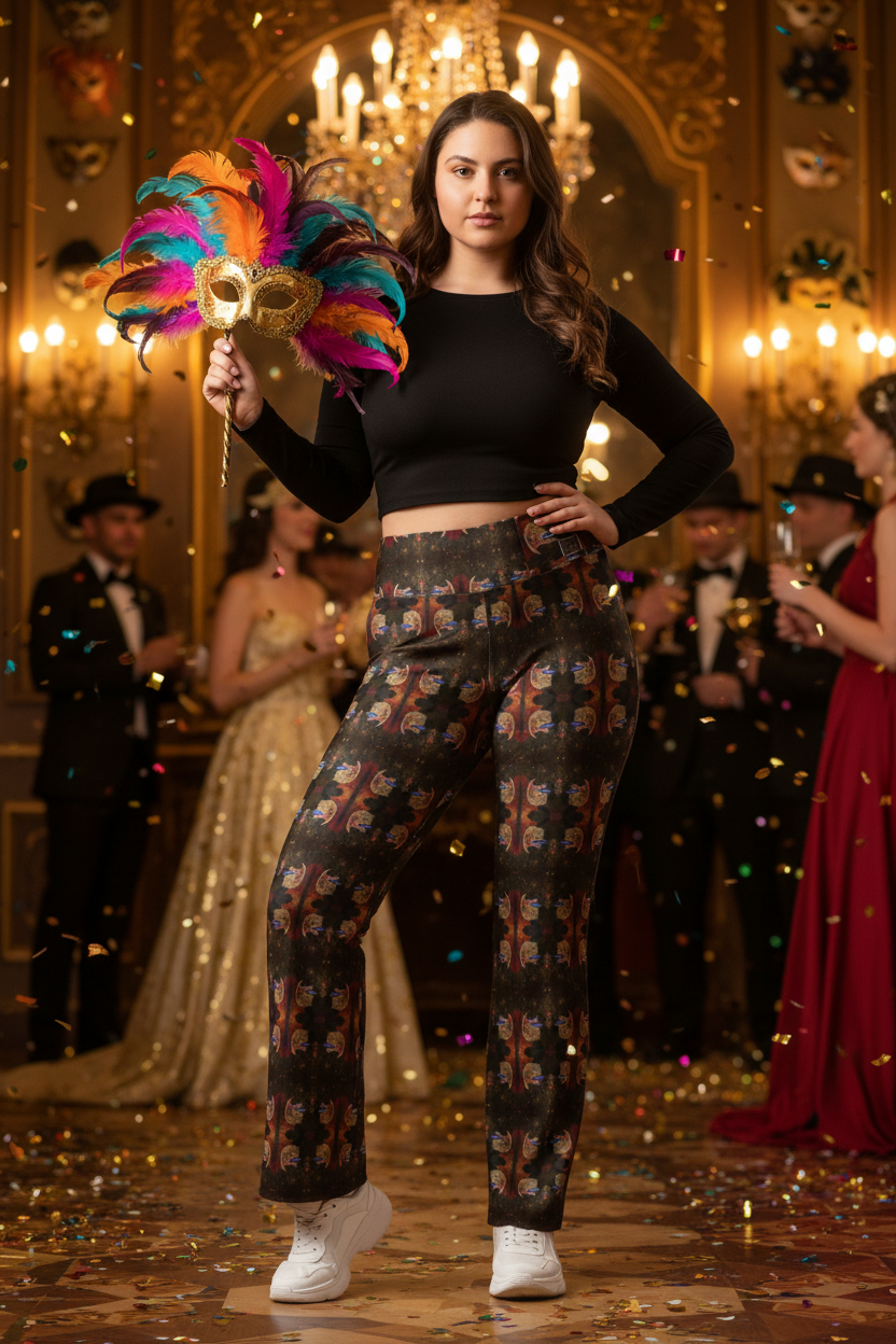 Mujer latina plus-size con máscara de plumas