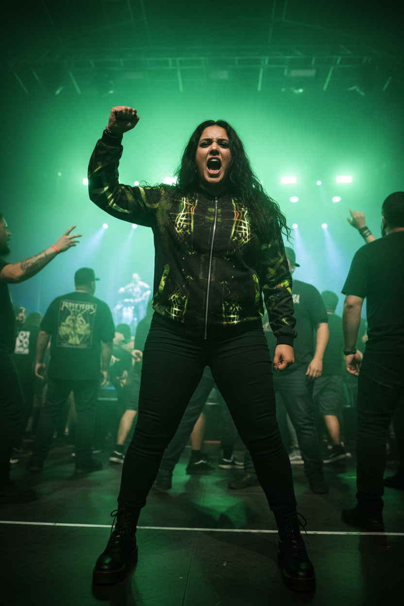 Mujer latina plus-size en mosh pit