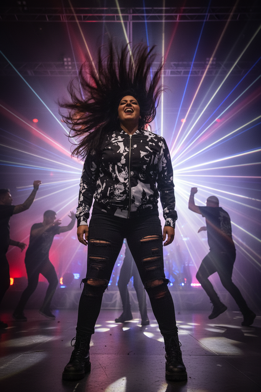 Mujer latina plus-size headbanging