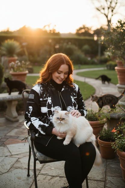 Mujer pelirroja con gato persa