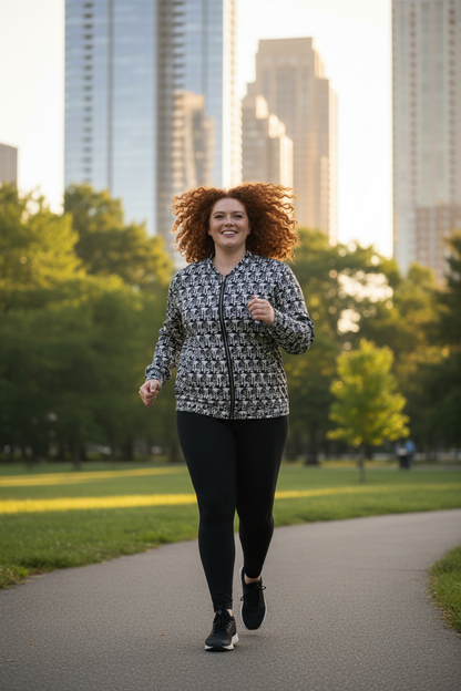 Mujer pelirroja plus-size corriendo