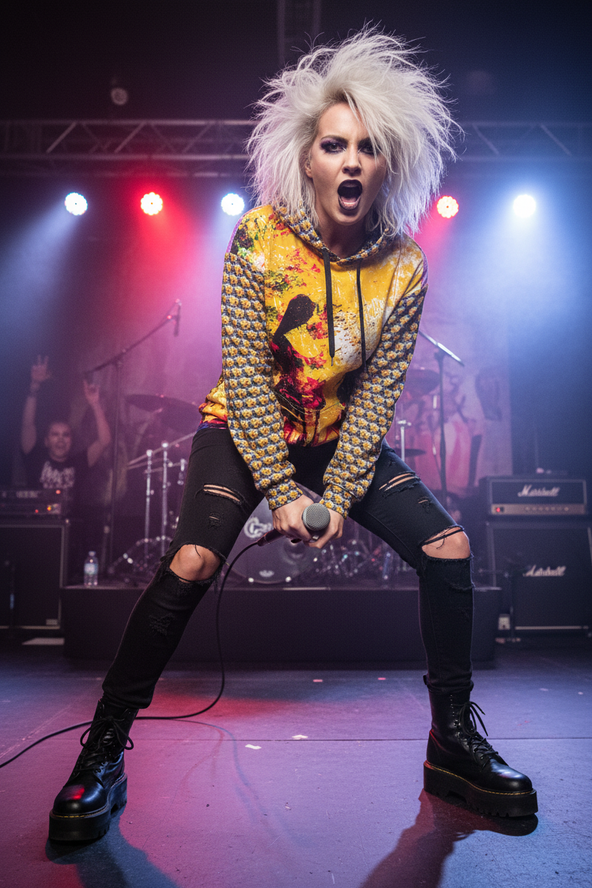 Mujer rock star en escenario