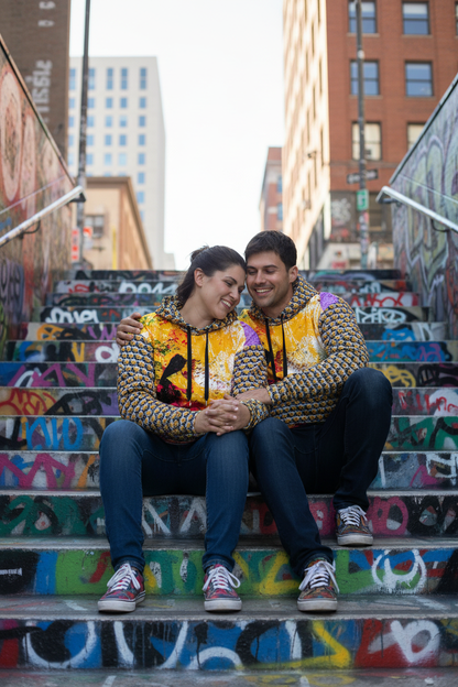 Pareja en escaleras urbanas