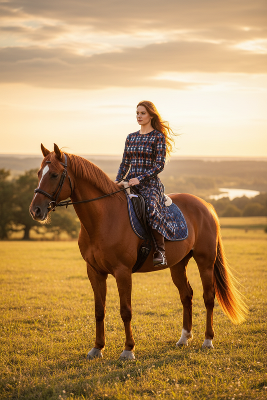 Vestido azul-naranja - Caballo completo