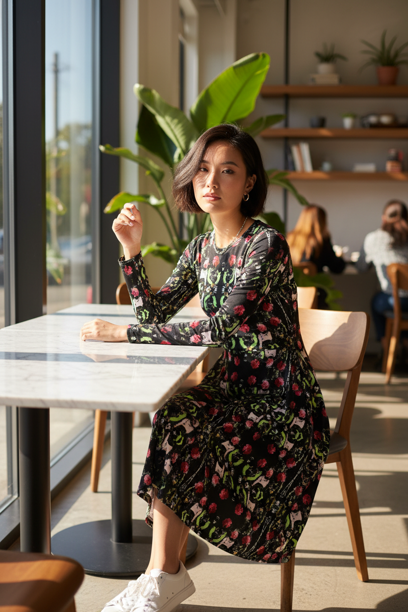 Vestido flores - Asiática café