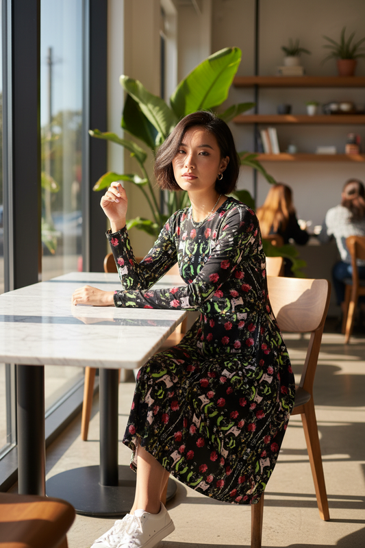 Vestido flores - Asiática café