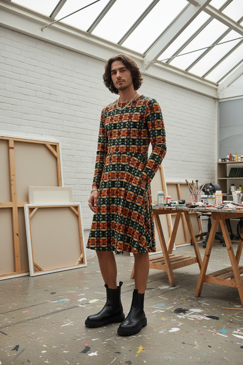 Vestido naranja-verde - Hombre artista