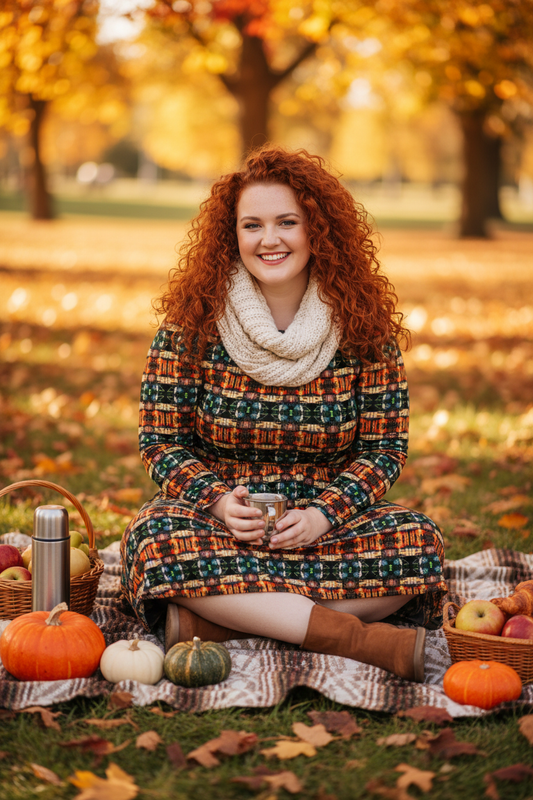 Vestido naranja-verde - Pelirroja curvy picnic