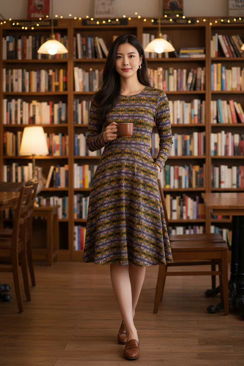 Vestido oliva-morado - Librería