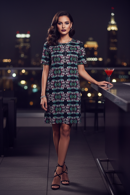 Vestido turquesa-rosa - Cocktail
