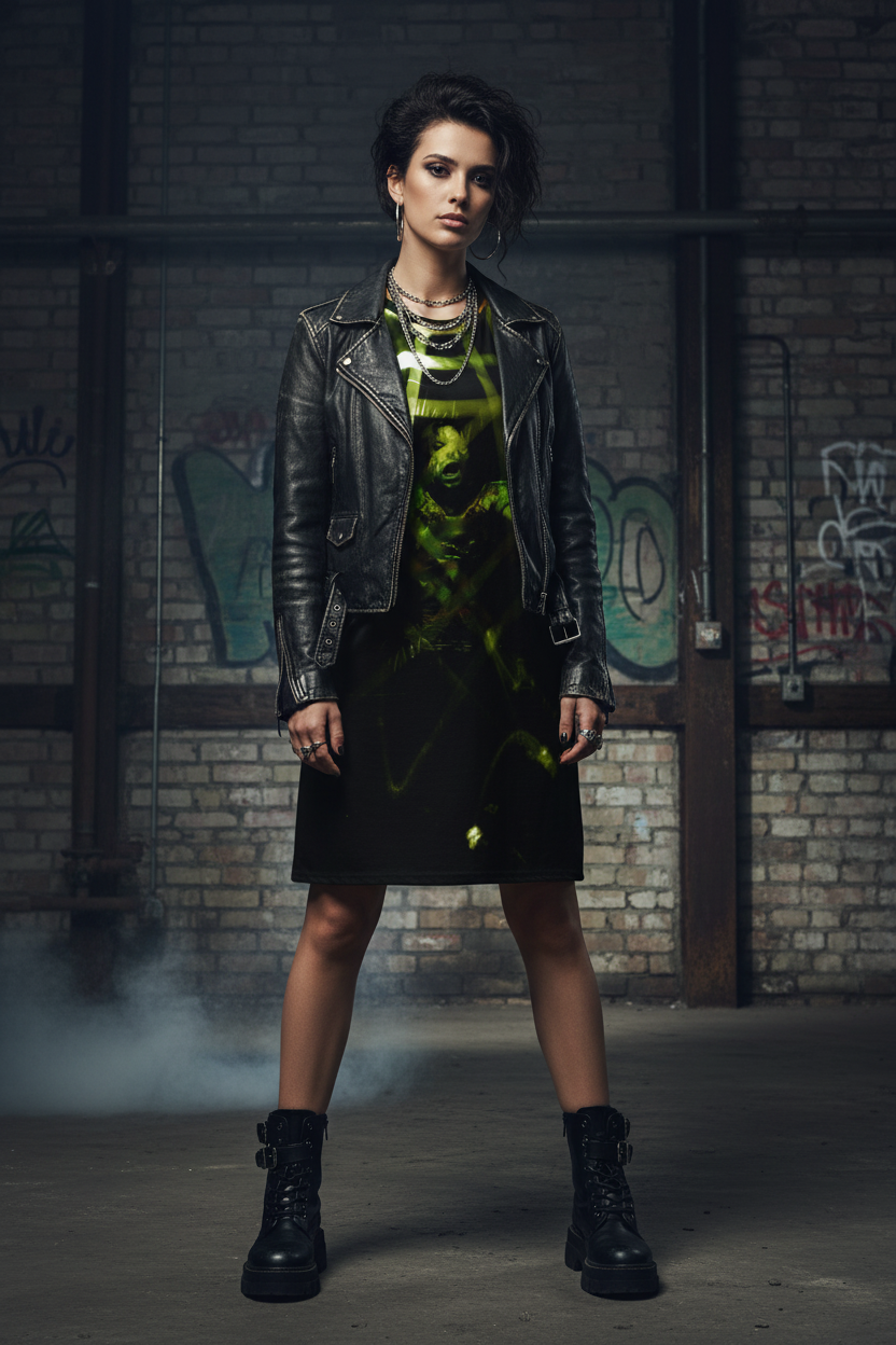 Vestido verde - Frente rock chic